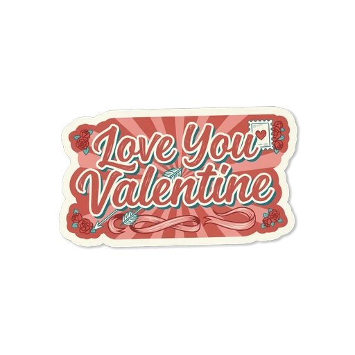 Love You Valentine Retro Lettering Vinyl Sticker