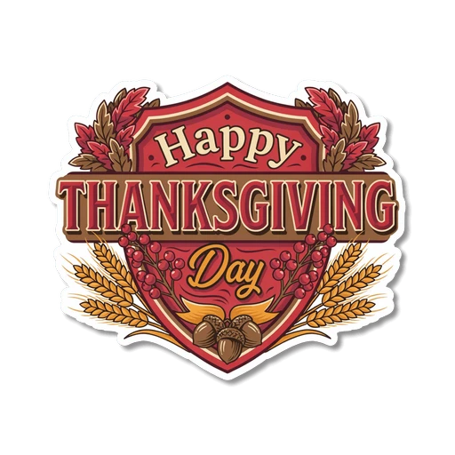 Happy Thanksgiving Day Shield Harvest Vinyl Sticker