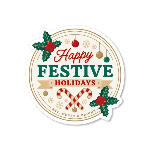 Happy Festive Holidays Christmas Badge Sticker