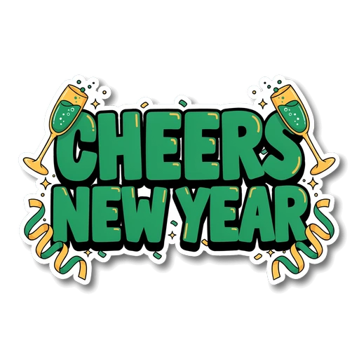 Cheers New Year Champagne Vinyl Sticker
