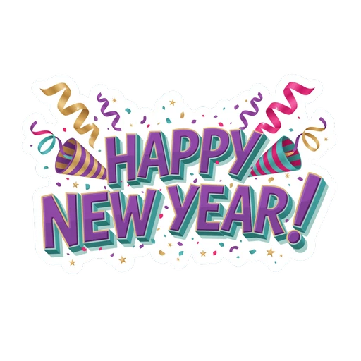 Happy New Year Party Confetti Vinyl Sticker
