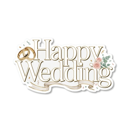 Elegant Happy Wedding Rings Floral Vinyl Sticker