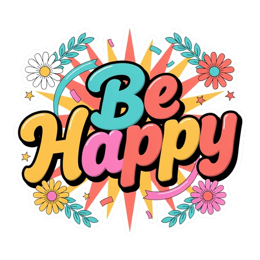Be Happy Retro Floral Motivational Vinyl Sticker