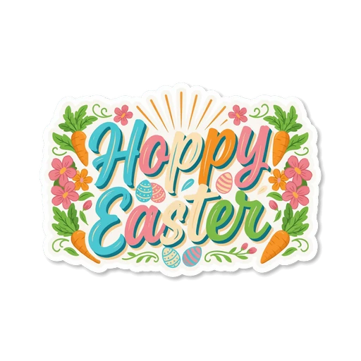 Retro Happy Easter Floral Carrot Sticker