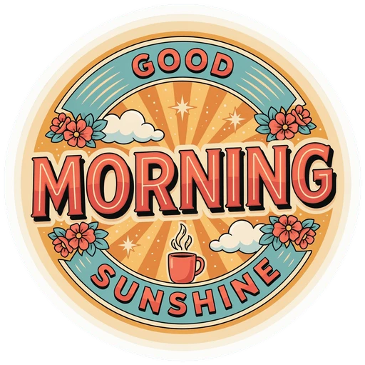 Good Morning Sunshine Waterproof Vinyl Sticker - Retro Badge Design