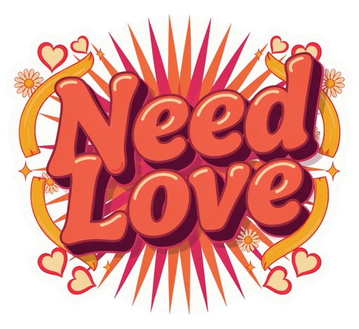 Retro Need Love Vinyl Sticker - Groovy Heart Waterproof Decal