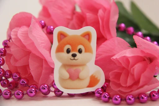 Cute Fluffy Baby Fox Heart Sticker - Kawaii Plush Decal